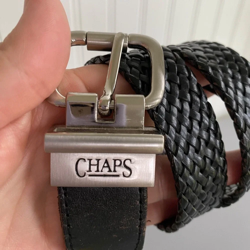 Chaps Womens Braided‎ Black Leather Belt Size M 26-28 Timeless Classic Preppy